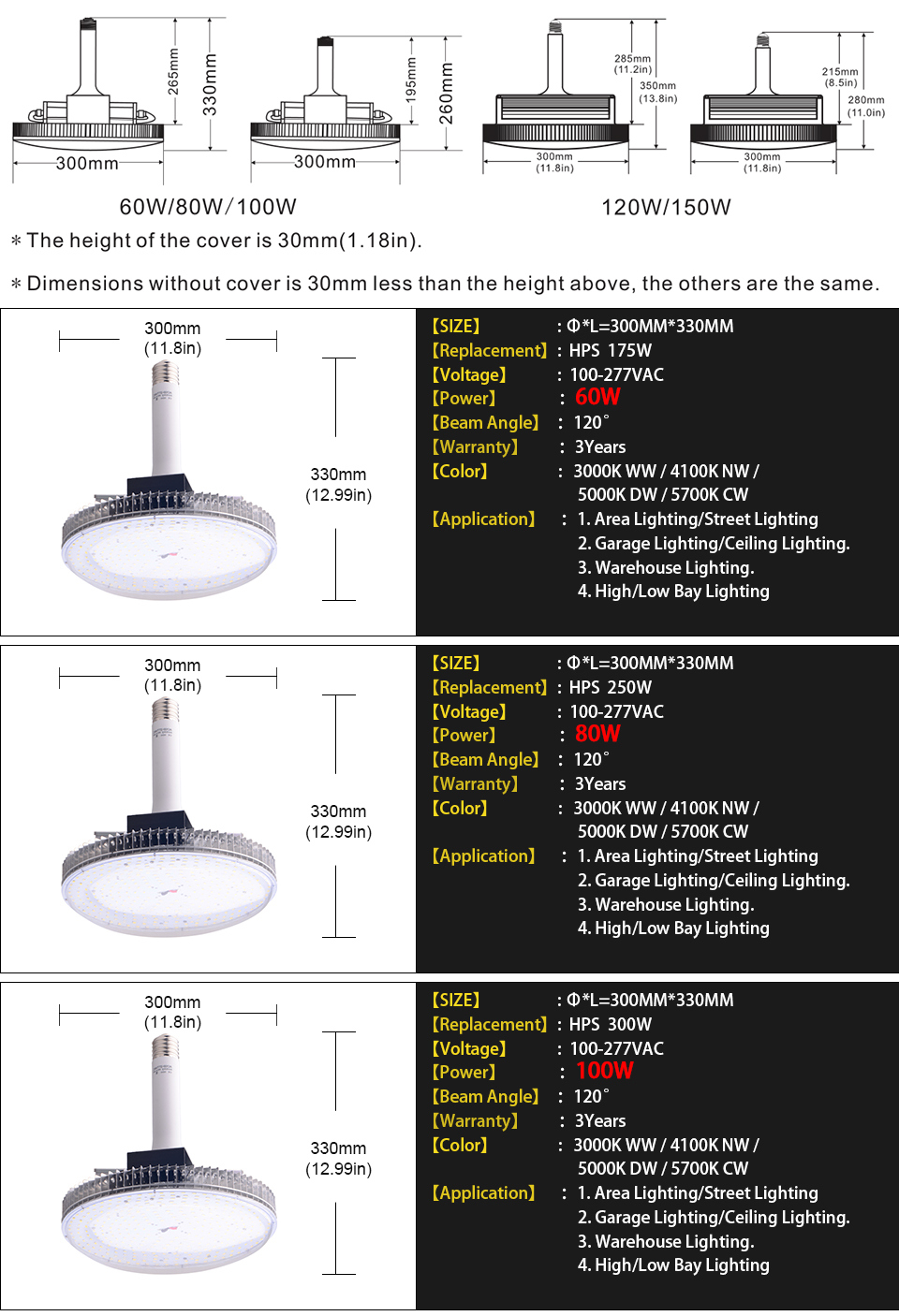 Bbier Patented Product E40 80W LED Warehouse High Bay Light
