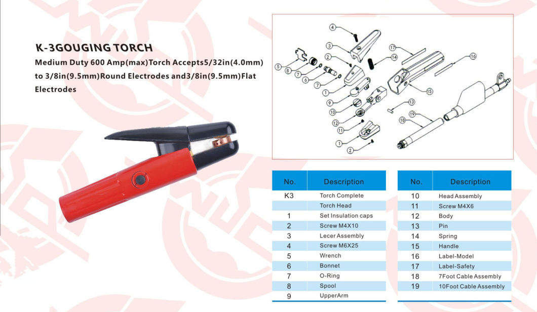 JTM-W01-G-180001 Gouging Torch for Wedding Equipment Accessory Apply to Arcair