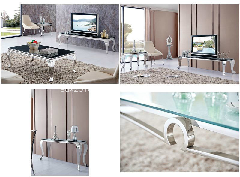 Modern Glass Top Coffee Table with Stainless Steel