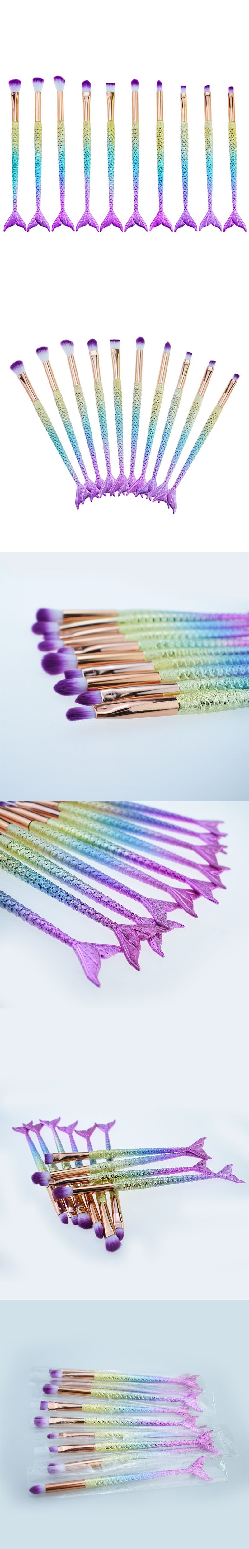 10 PCS Professional Mermaid Colorful Makeup Brushes