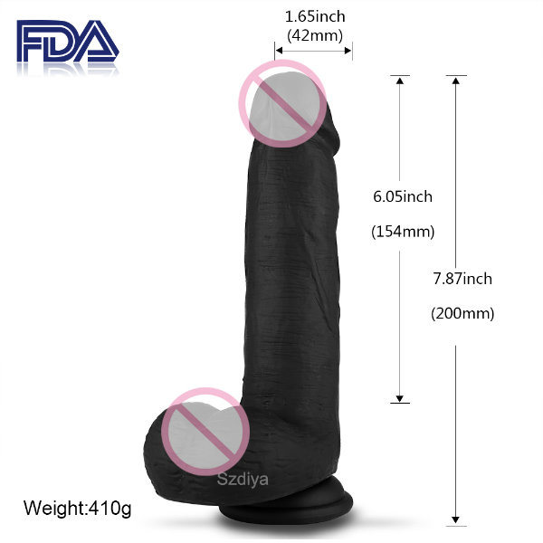 100% Silicone Realistic Black Dildo Sturdy Suction Cup Sex Toy (DYAST421A)