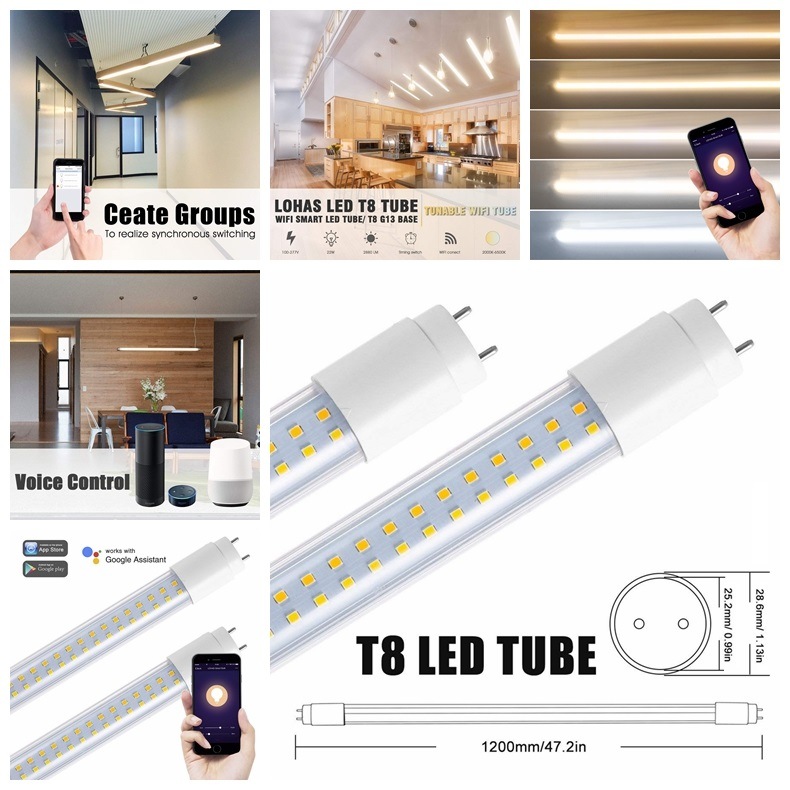 22W T8 Tube WiFi Control Smart Light Tube Work with Amazon Alexa