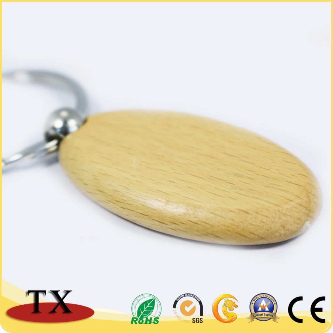 Customized Shape Beech Wooden Key Chain with Engraved Logo