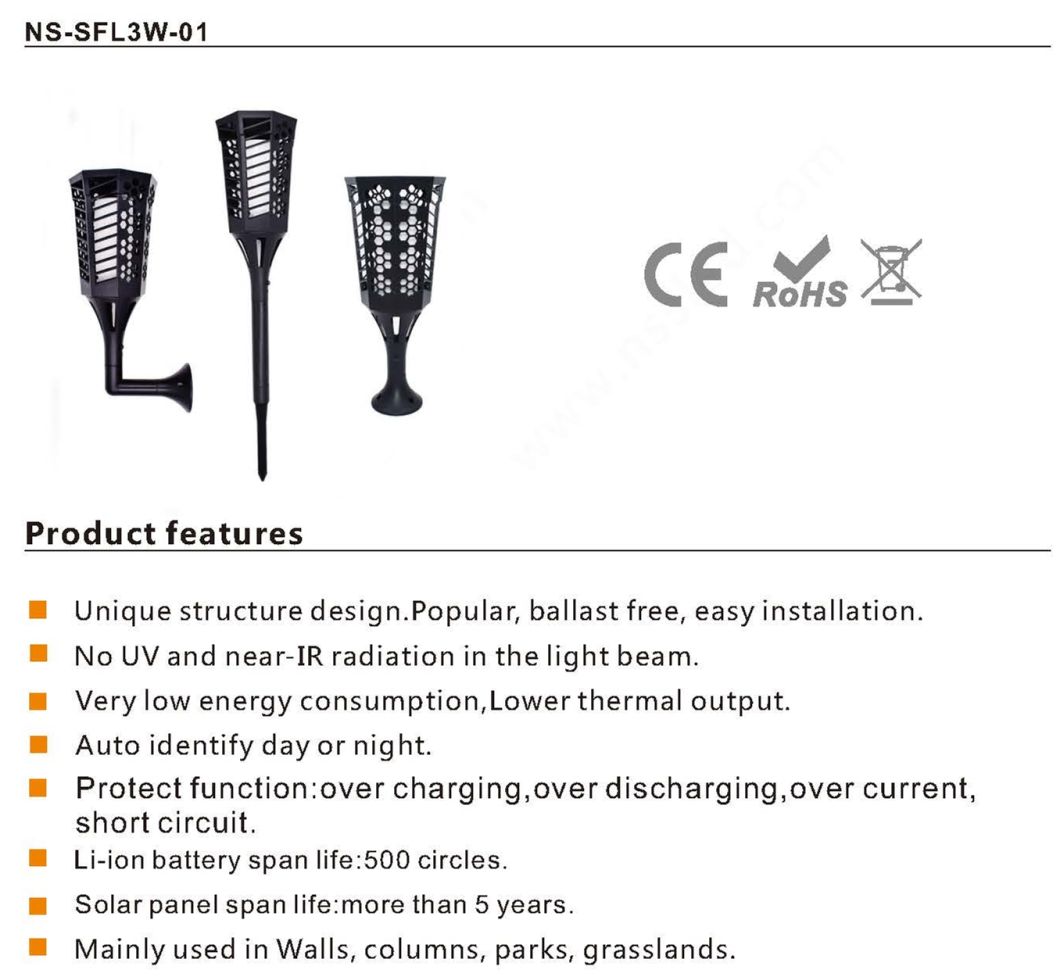 2018 China Factory 3W 96PCS 3528 LED Solar Flame Lamps LED Touch Light LED Garden Light Solar Dancing Flame Light