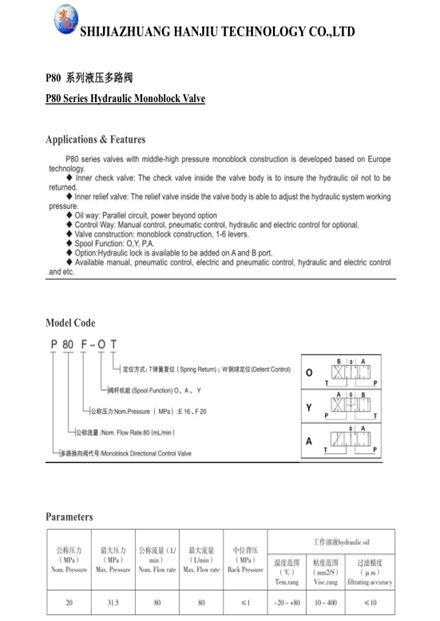 P80 Hydraulic Valves Are Used to Operate Agricultural Machinery Hydraulic Cylinders, Forestry Machinery Hydraulic Cylinders, etc.