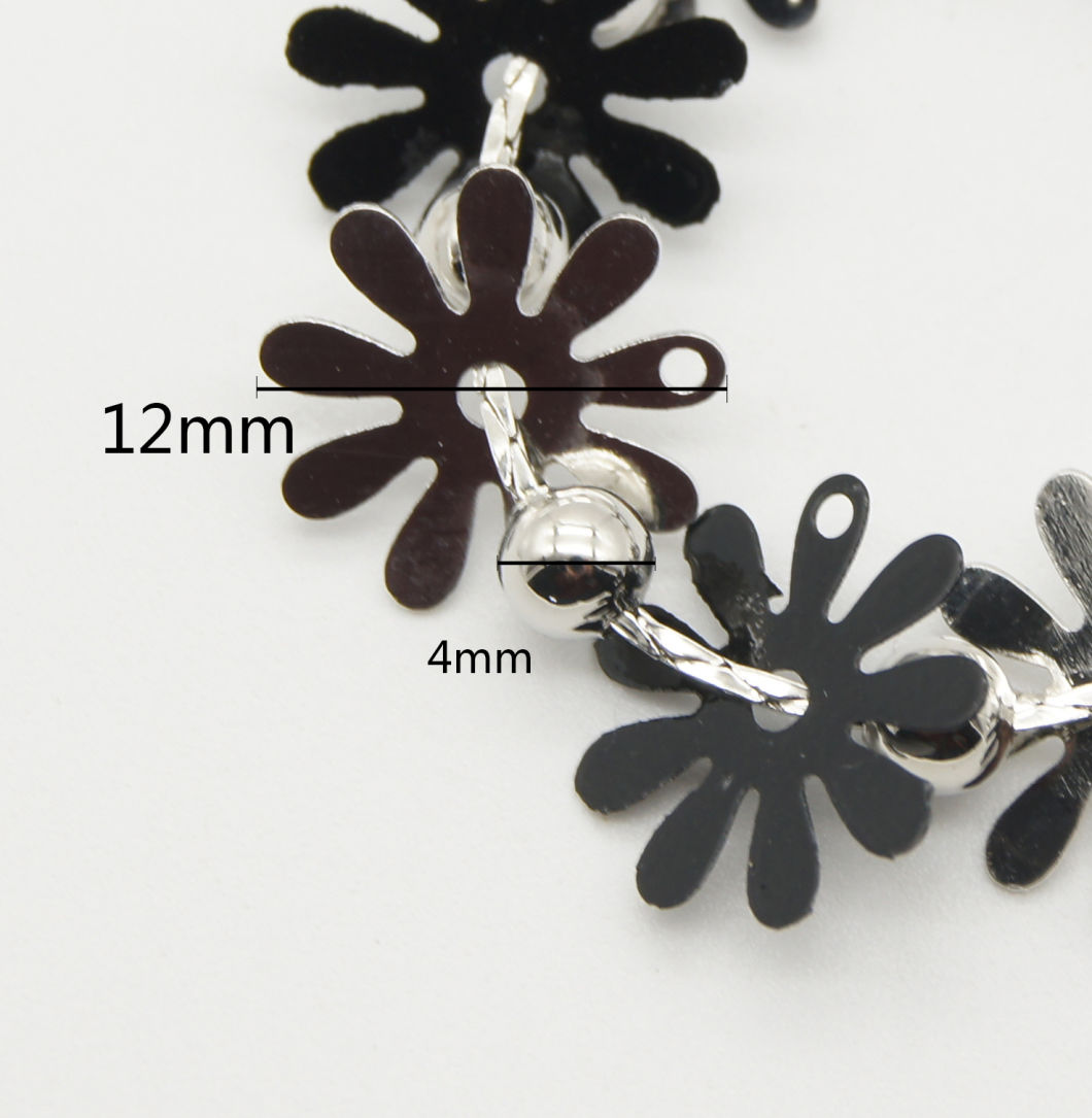 Fashion Jewelry Black and Silver Flowers Alternate with Beads Drop Earrings