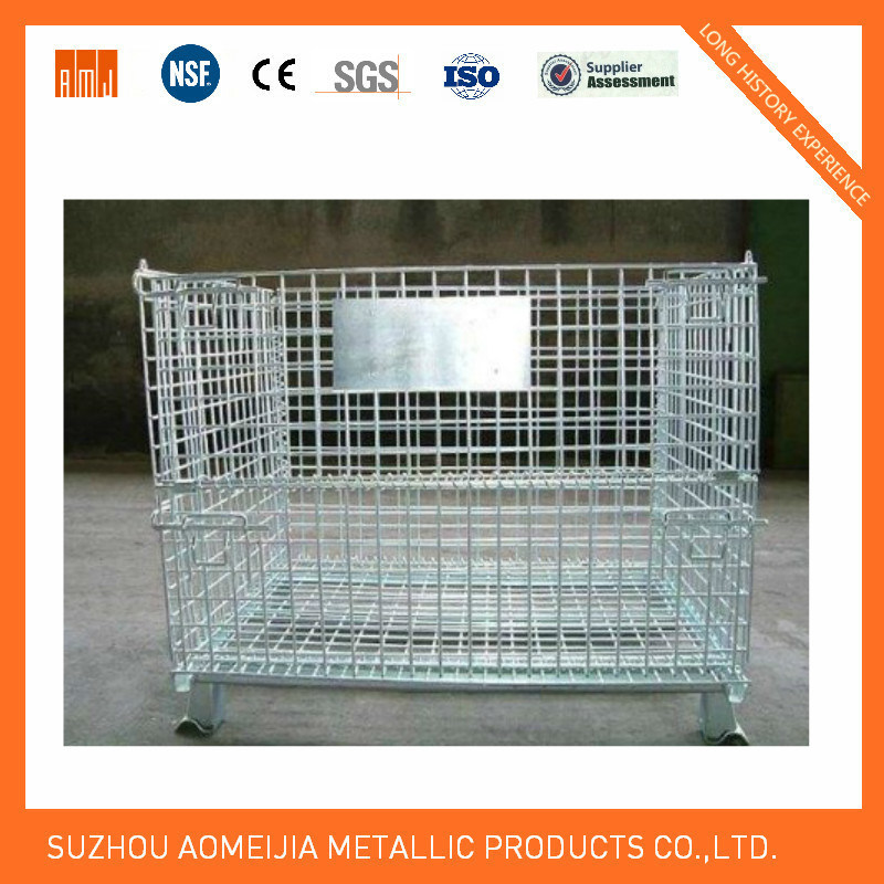 Supermarket Foldable Galvanized Pallet Industrial Stackable Wire Mesh Storage Cage