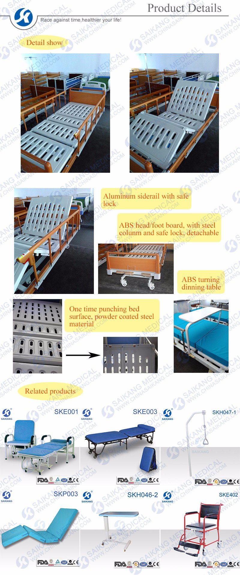 Iron Hospital ICU Sick Bed for Disabled People