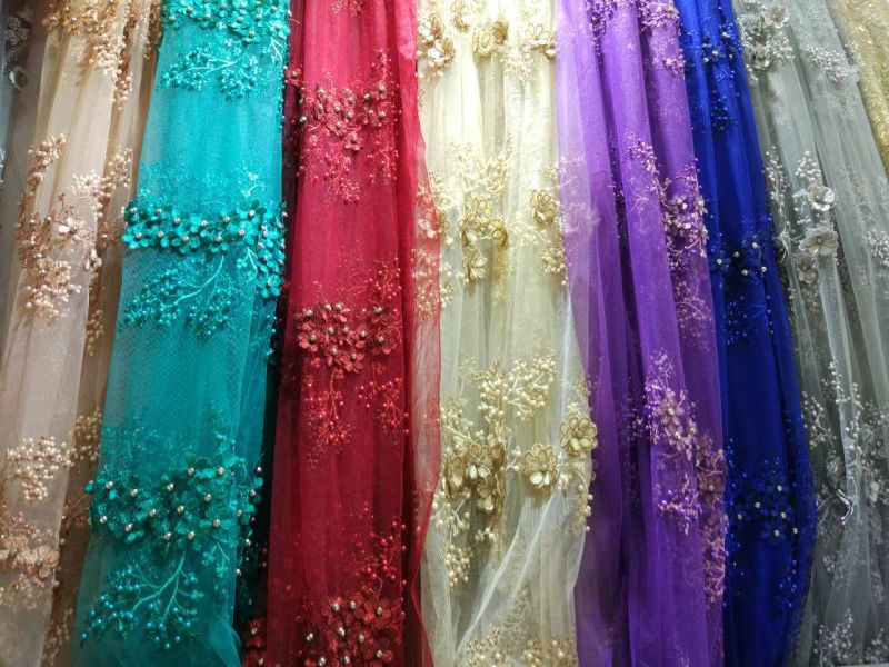 Hand Beaded French Tulle Lace Fabric for Party Dress