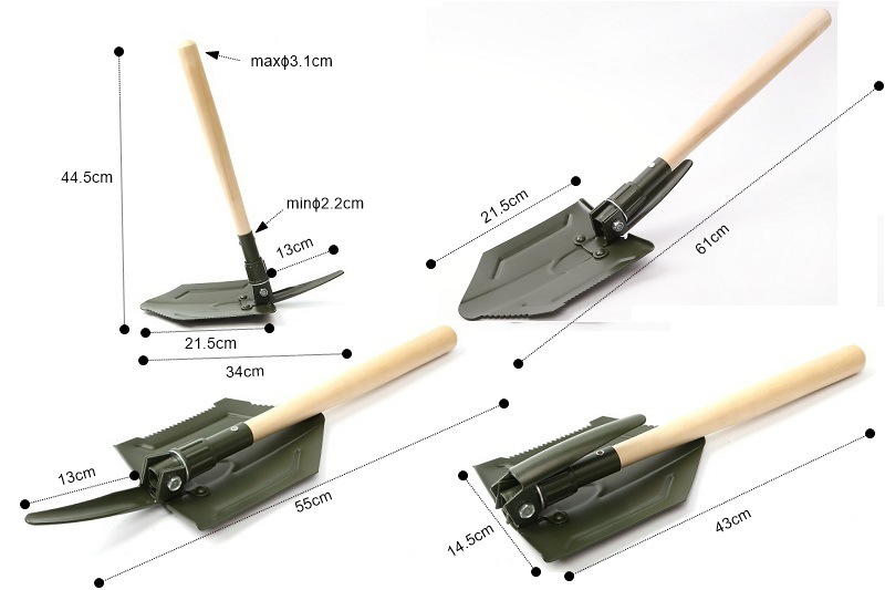 Multi-Functional Folding Shovel Wooden Handle for Garden Camping