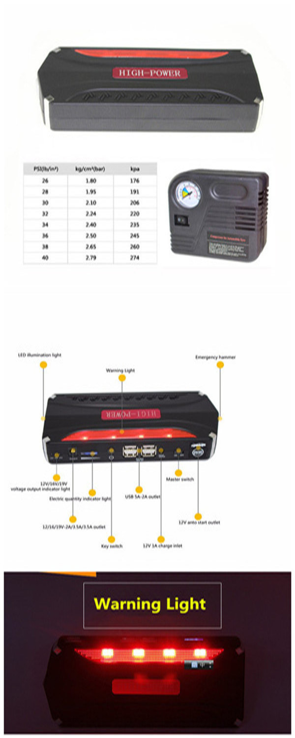 Auto Inflator Pump 69800mAh EPS Emergency Car Jump Starter