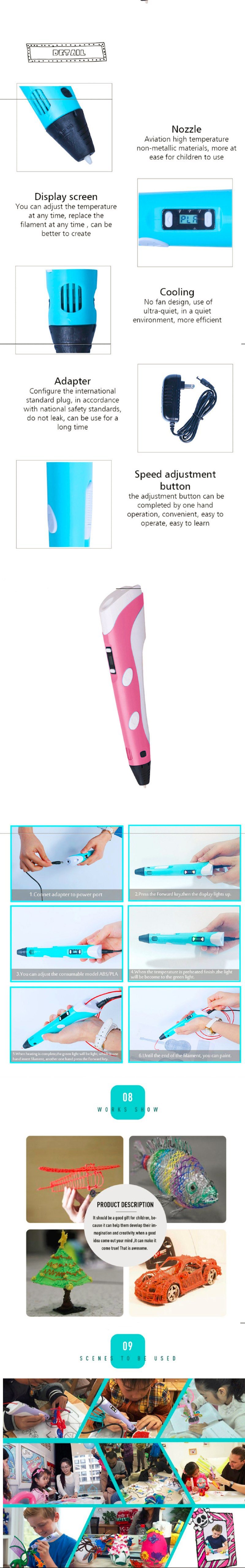 Intelligent 3D Drawingprinting Pen 3D Pencil for Kids Children for Christmas Gift