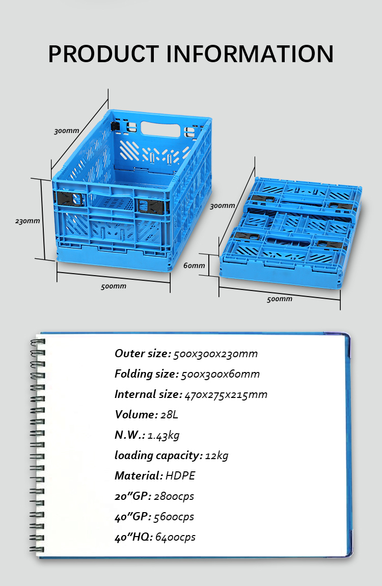 Foldable Stackable PP Basket Crate with Lock