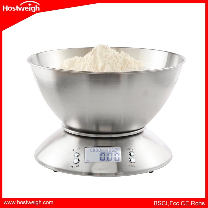 Cooking Tool Stainless Steel Electronic Weight Scale Food Balance Cuisine Precision Kitchen Scales with Bowl 5kg 1g