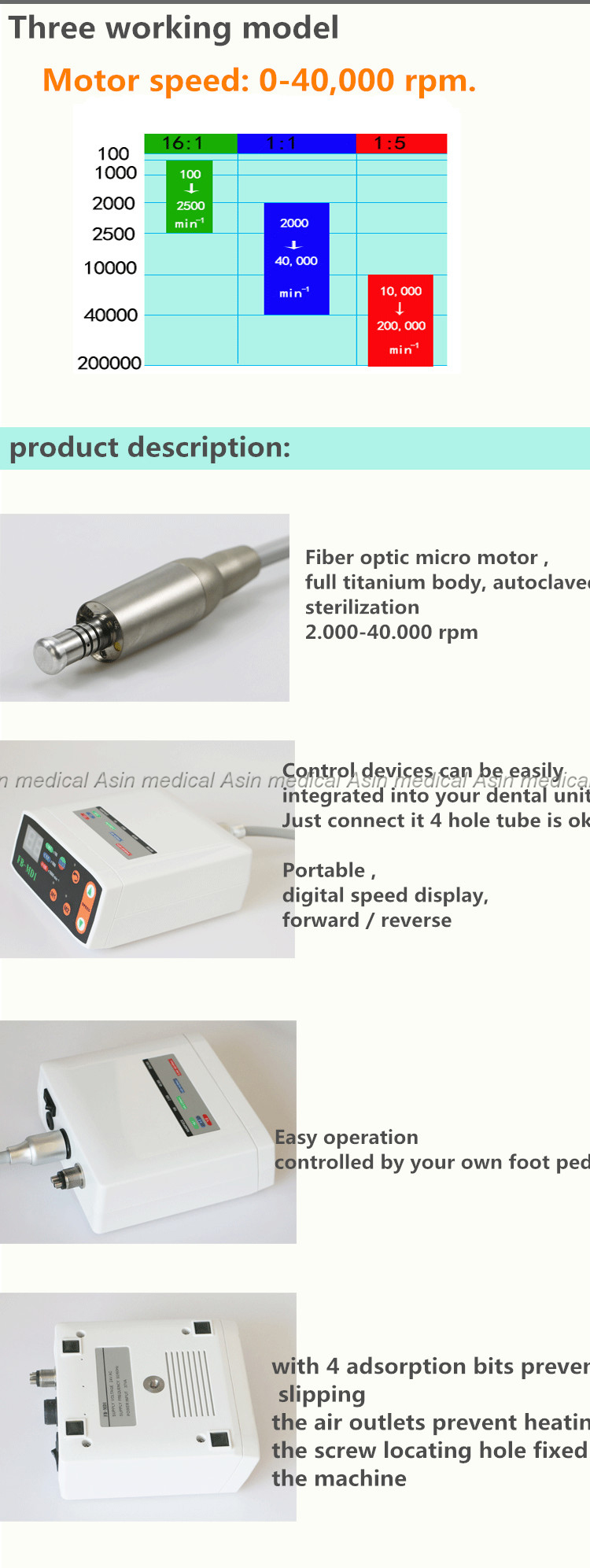 Dental Equipment Electric Micro Motor System with Memory Function LED Brushless