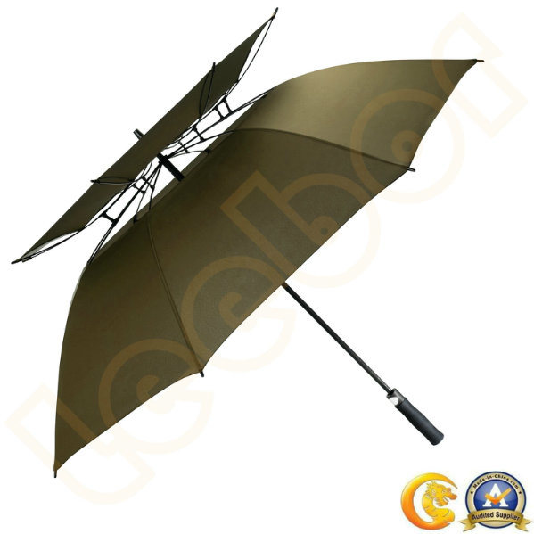 Custom Outdoor Wind Resistance Double Canopy Auto Open Straight Golf Umbrella