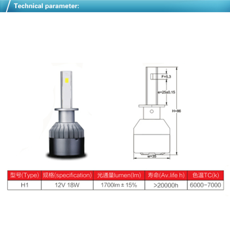 Super Bright Philips Chips H1 6000K Car LED Headlight