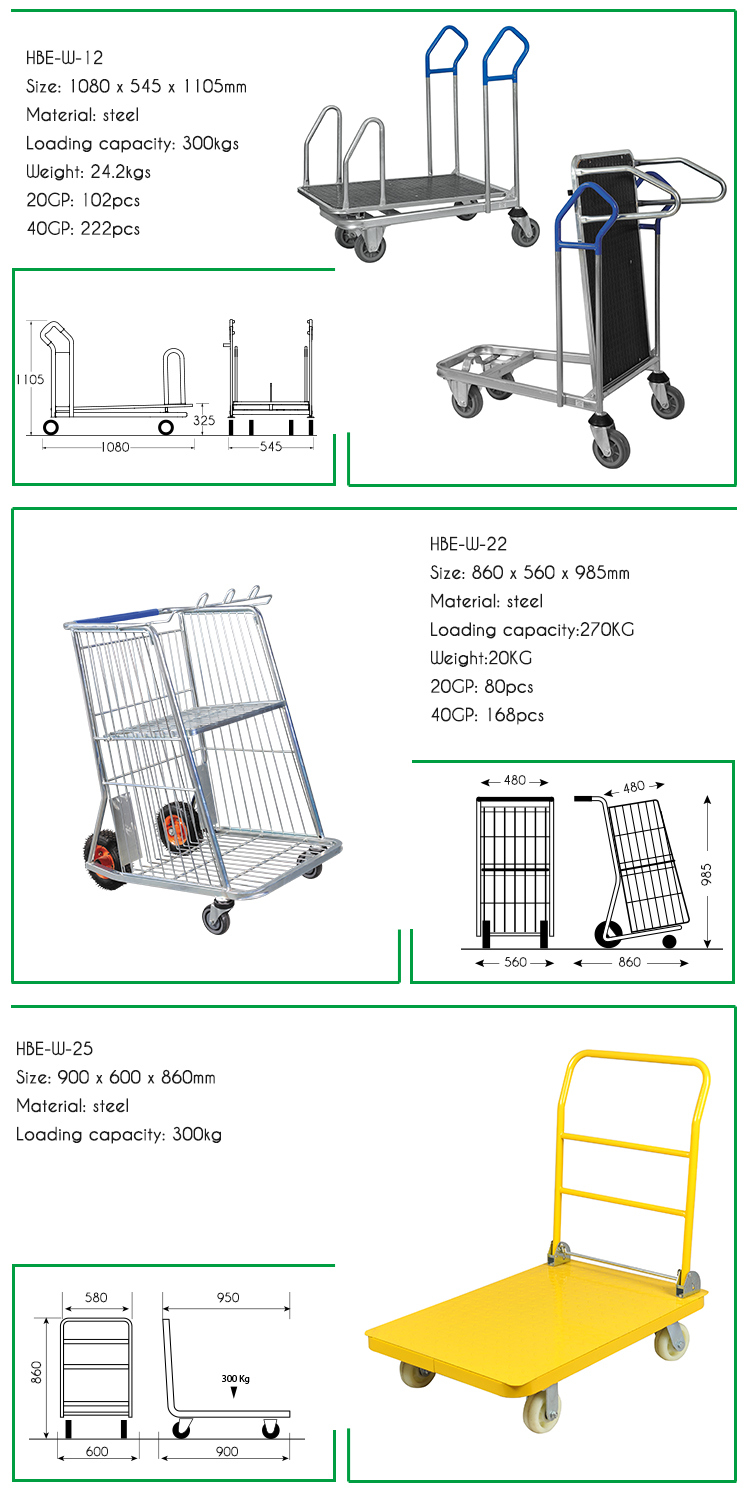 Supermarket Flat Bed Warehouse Cargo Transporting Trolley