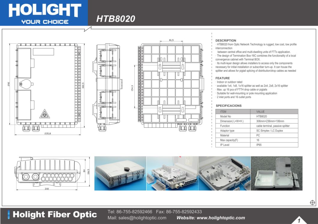 Optical Termination Box 16 Ports for Indoor and Outdoor Application