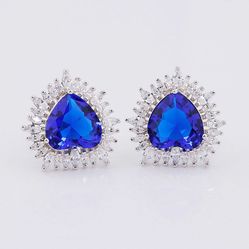 Charming Sapphire Stud Earring Quality Copper Alloy Fashion Design