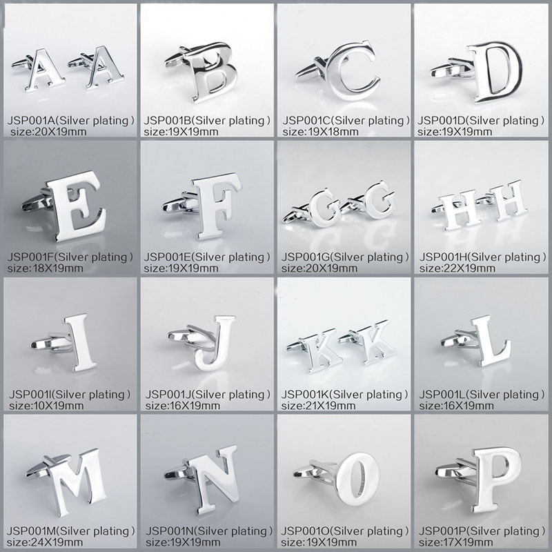 Silver-Color 26 Letters Cufflinks for Mens Shirt Accessories High Quality Cufflinks Brand