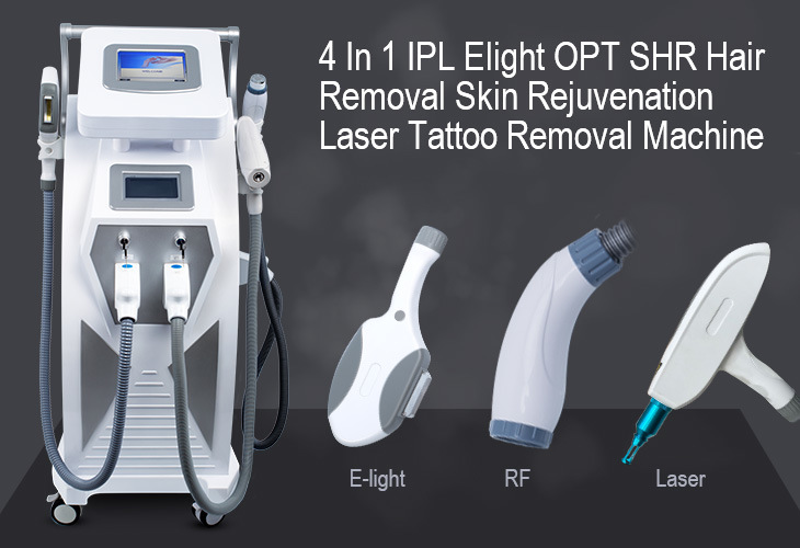 4 in 1 Elight IPL Shr Hair Removal Salon Machine Skin Rejuvenation Acne Scar Removal Laser Tattoo Eyebrow Pigmentation Machine Equipment Double Screen Same Work