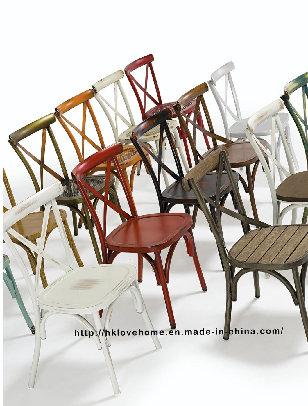 Industrial Dining Restaurant Coffee Metal Wooden Cross Back Bar Chairs