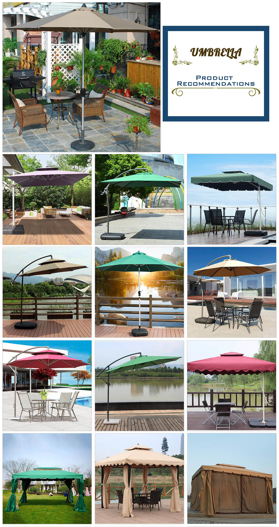 Outdoor Garden Patio Hotel Home Store Restaurant Iron Big Beach Umbrella with 2 Size (J843)