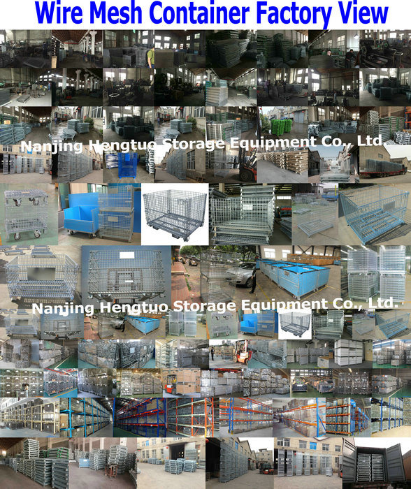 Roller Galvanized Steel Folding Warehouse Storage Cage, Wire Container, Mesh Storage Container Cages with Traction