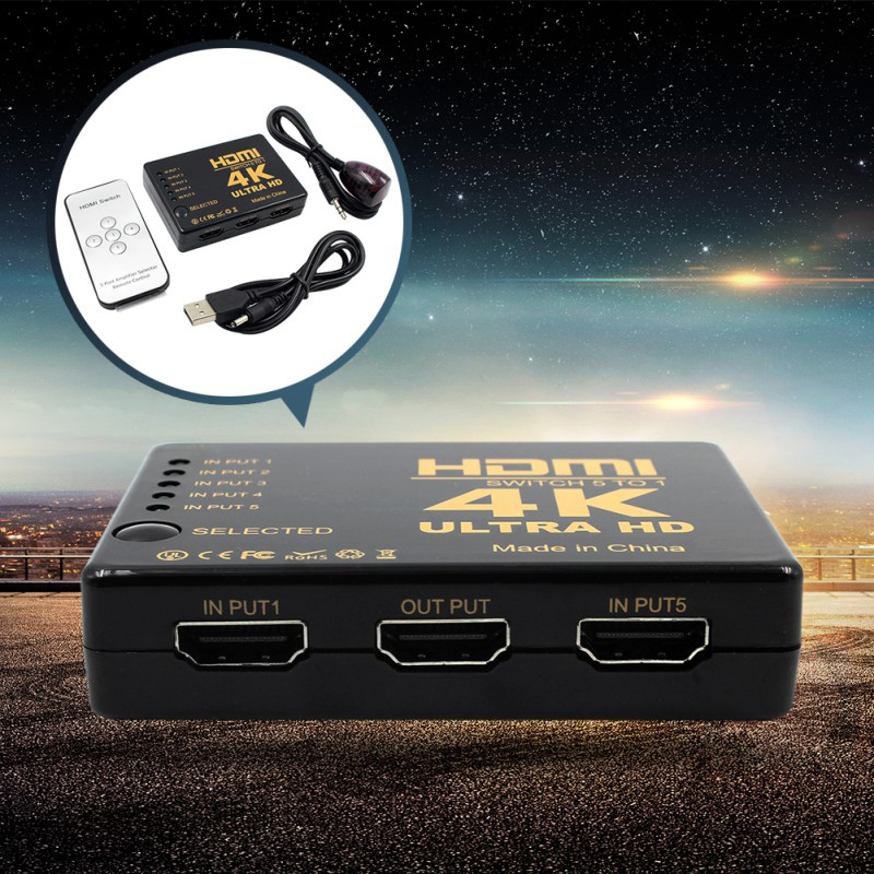 Mini HDMI Switcher 2160p 5 Port 4K HDMI Switch Selector Splitter with Hub IR Remote for HDTV DVD TV Box