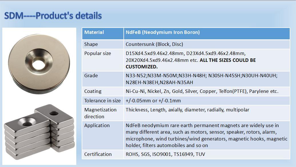 Permanent Sintered NdFeB Countersunk Magnet