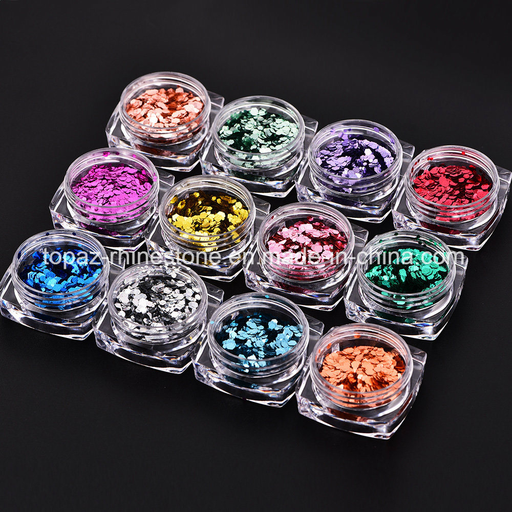 12color/Set Colorful Laser Silver Flakes Nail Art Decorations Paillettes Mixed Butterfly Stars Heart-Shaped Nail Design Sequins Glitter (ND12)