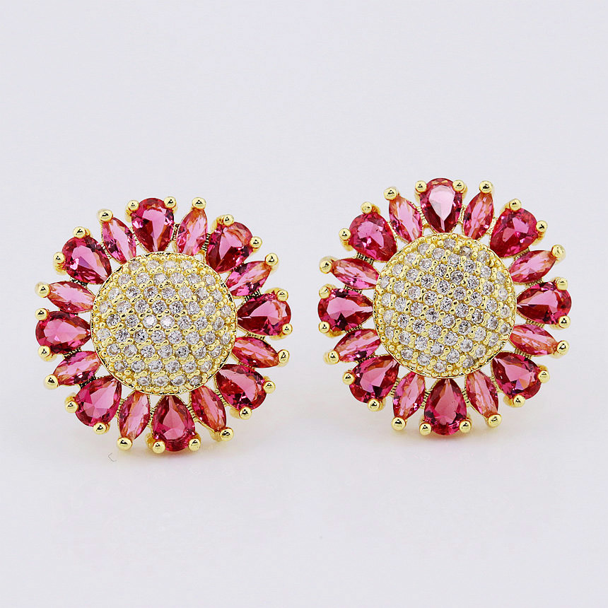 Sunflower Shape Stud Earring with Micro Pave Setting