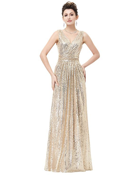 Women Sequin Gowns Bridesmaid Sleeveless Maxi Evening Prom Dresses