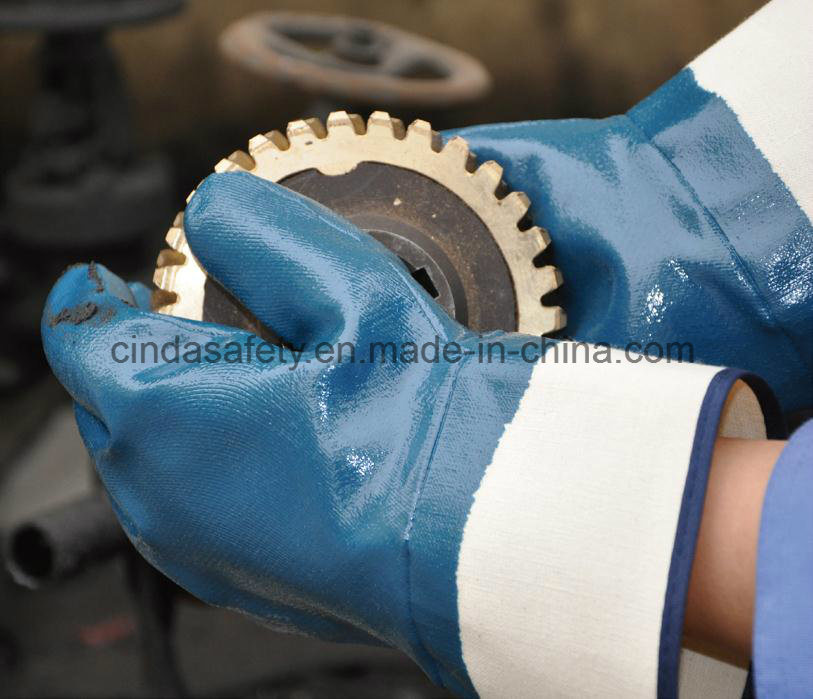 Oil-Proof Cotton Jersey Liner Nitrile Fully Coated Safety Cuff Work Gloves