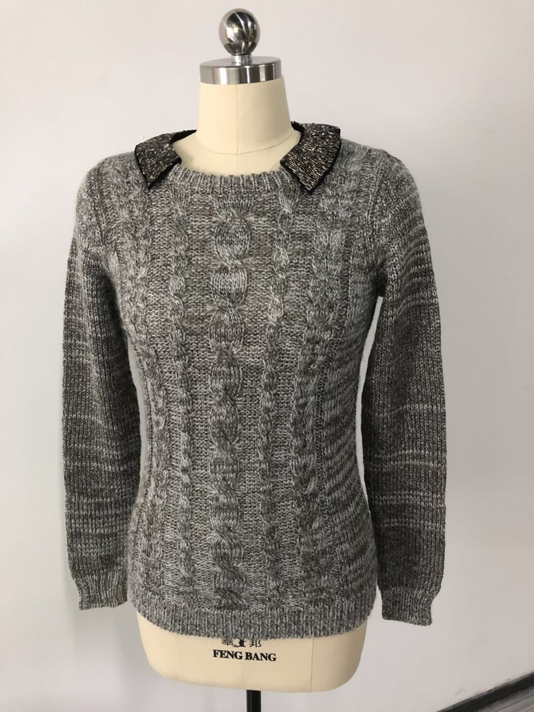 Acrylic Wool Cable Knitting Women's Pullover Sweater