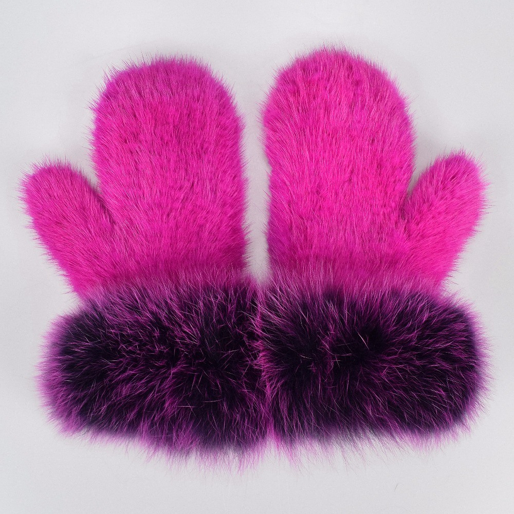 Mink Fur/White Fur Earmuff Headphone and Knitted Touch Glove