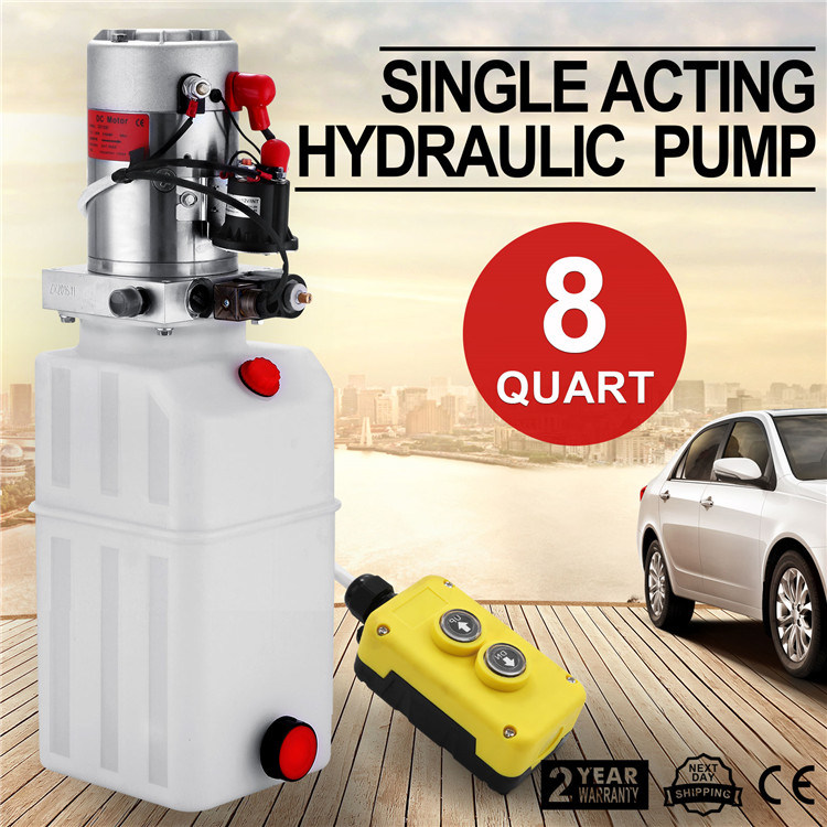 8 Quart Single Acting Hydraulic Pump Dump Trailer Reservoir Car Lift Power Unit
