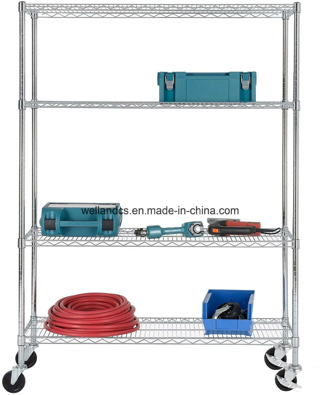 Multi-Purpose & Heavy Duty 4-Tier Durable Chrome Steel Wire Garage Storage Shelving Trolley Cart
