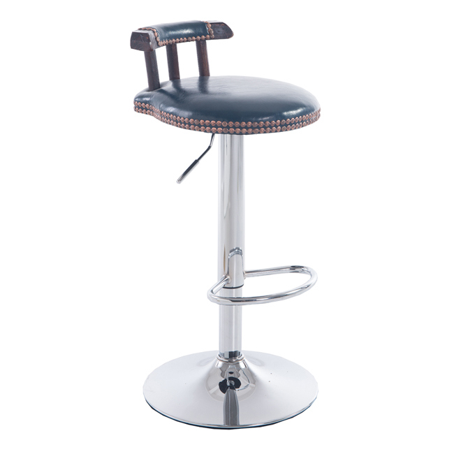 Modern Relax Leather Swivel Wood Bar Stools Chair Navy