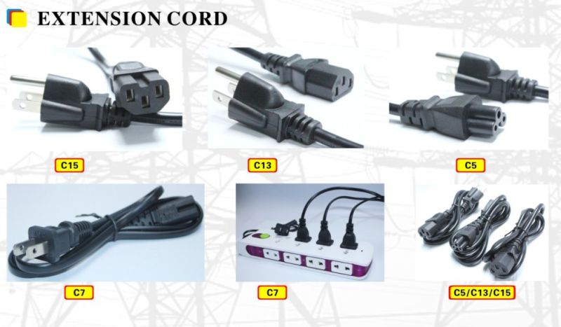 USA Standard Extension Cord with C13/C15/C5/C7 Connector Power Plug