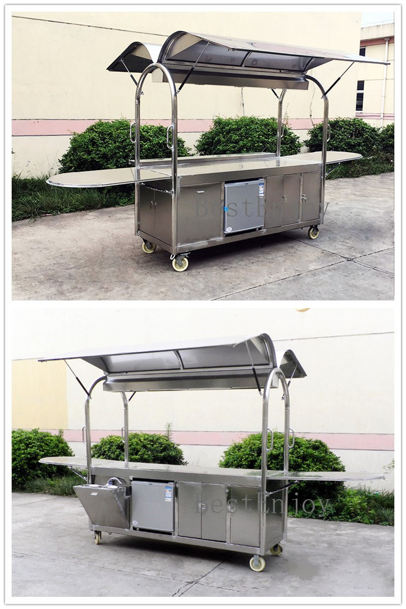 Mobile Hand Push Stainless Steel Hot Dog Cart