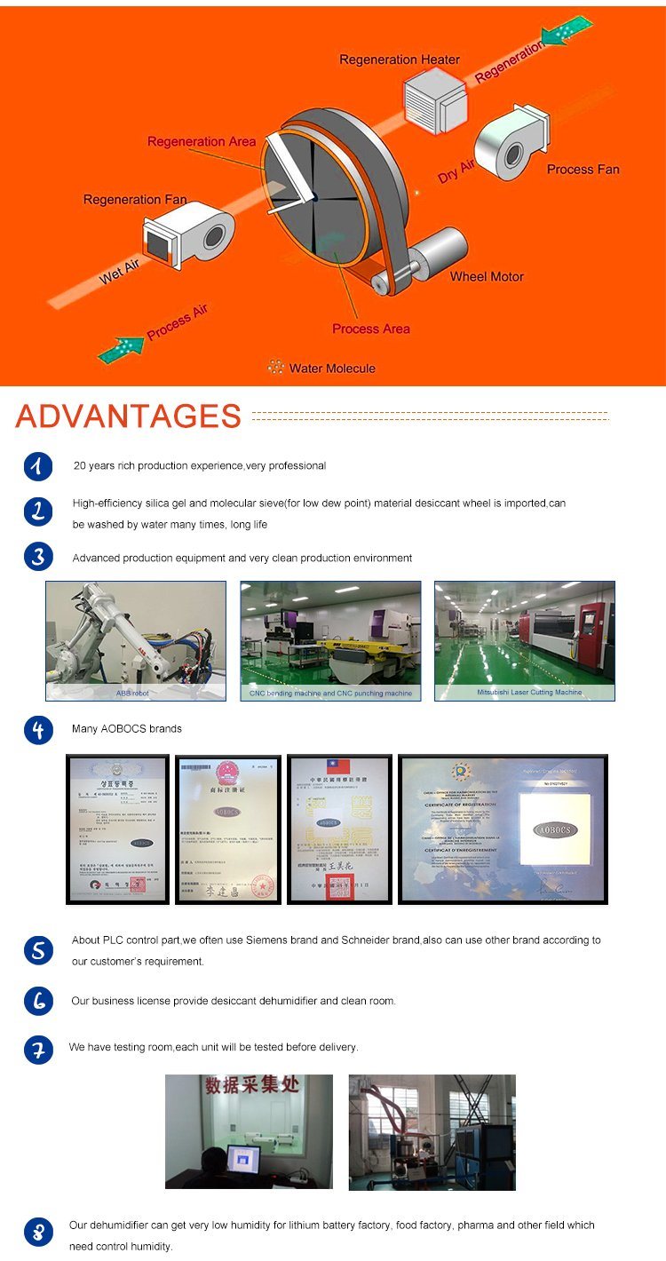 Energy Saving Desiccant Wheel Dehumidifier for Lithium Battery