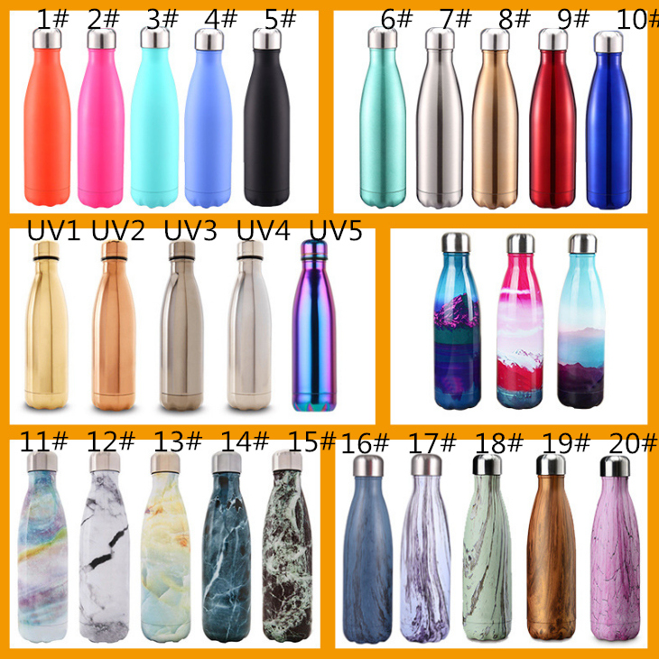 Electroplating Marbling Wood Finished Stainless Steel Vacuum Cola Water Bottle