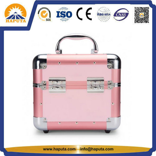 Makeup Train Case Pink with Trays Single Open (HB-3214)