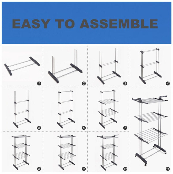 Powder Coated Steel Foldable Multi-Purpose Clothes Drying Rack (JP-CR300W)