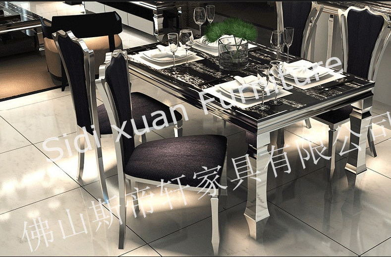 Marble Top Dining Table Rectangle Dining Table with Stainless Steel Frame Home Furniture