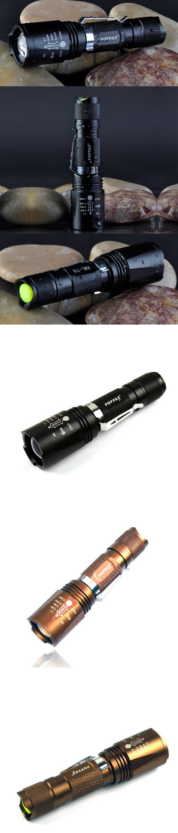 400 Lumens CREE Xm-L T6 Telescopic Aluminum LED Flashlight (POPPAS-S11)