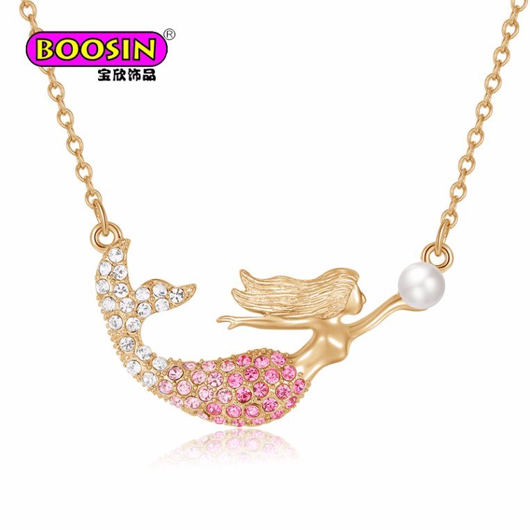 2018 New Product Hot Sale Mermaid Necklace Gold with Pearl & Rhinestone for Women