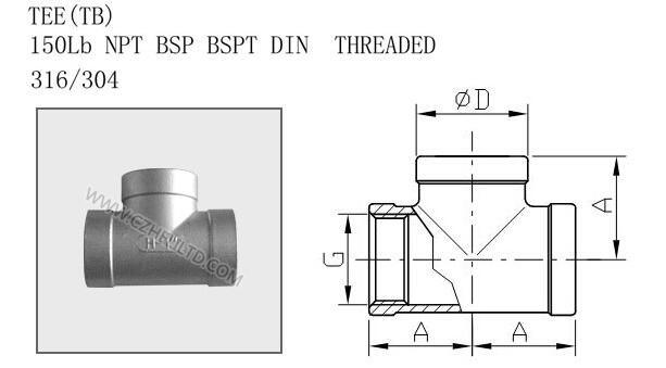 Pipe Fittings Stainless Steel Threaded Equal Tee